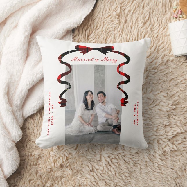 Coussin Mariés et Joyeux Nœud Photo Noël Nouveaux Mariés (Couverture)