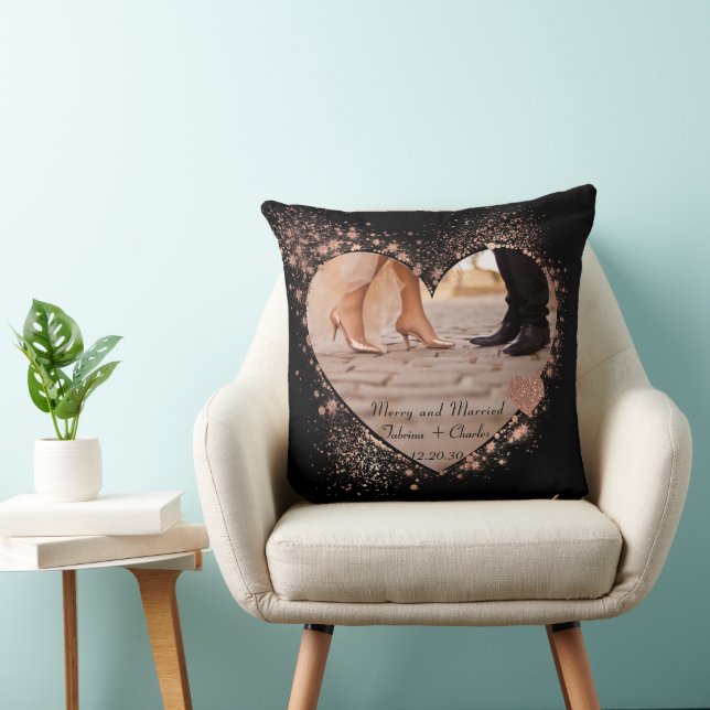 Coussin Mariés & Joyeuse Rose Doré Lumières Scintillantes  (Chaise)