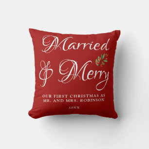 Coussin Mariés & Joyeux Notre premier Noël Mariés Rouge