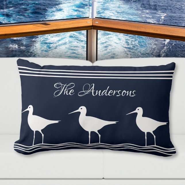 Coussin marin nautique blanc Sand Pipers (Créateur téléchargé)