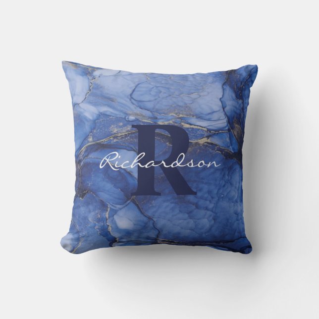Coussin Marine Agate Monogramme et nom Marble Luxe (Recto)