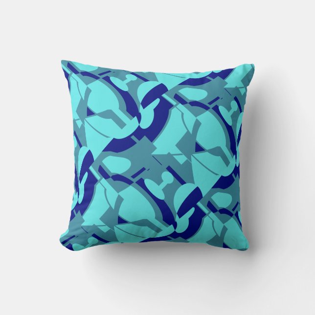 Coussin Marine Aqua Slate Méditerranéen Diagonal Abstrait (Recto)