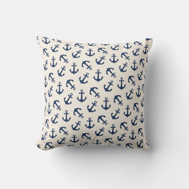 Coussin Marine Aweigh de motif d'Ancres nautiques (Recto)