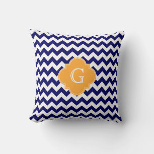 Coussin Marine Blanc Chevron Melon Quatrefeuille Monogramm