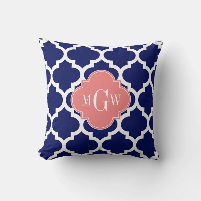 Coussin Marine Blanc Marocain #5 Lt Corail 3 Monogramme In (Recto)