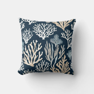 Coussin Marine Bleu Beige Beacht Coral Reef Nautique