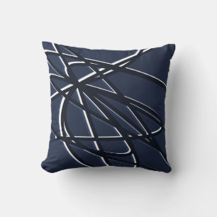 Coussin Marine Bleu & Blanc Artiste Abstrait Design linéai