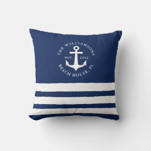 Coussin Marine Bleu Blancs Blancs Famille Monogramme Nauti