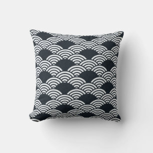 Coussin Marine bleu et blanc Seigaiha vagues motif