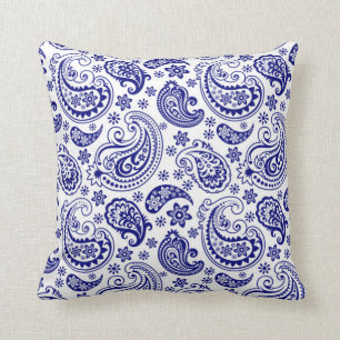Coussin Marine bleu et blanc Vintage Floral Paisley Motif