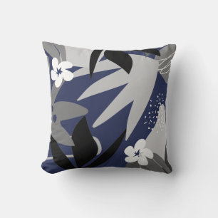 Coussin Marine Bleu et gris Artiste Abstrait Floral
