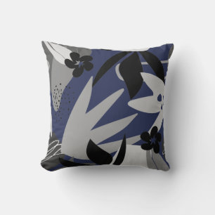 Coussin Marine Bleu et gris Artiste Feuilles Abstraits