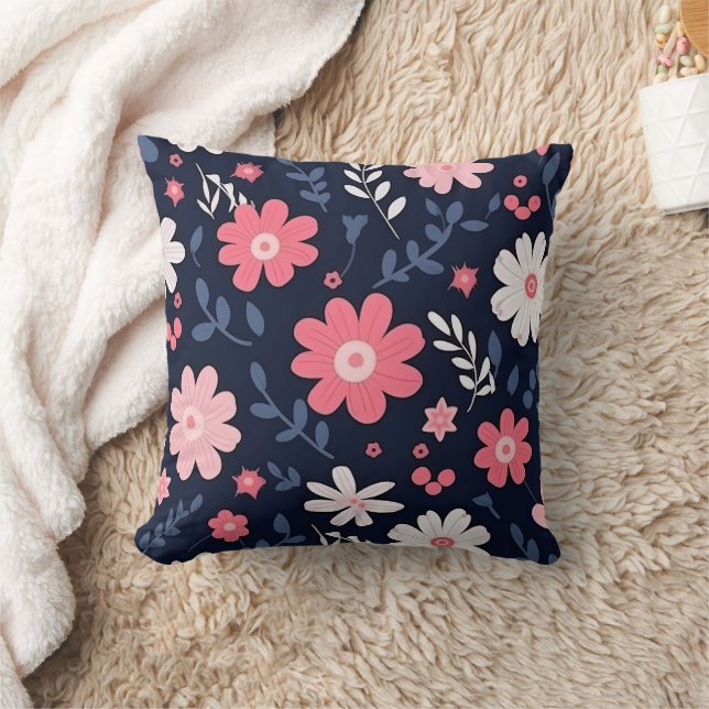 Coussin Marine bleu et rose Floral Paisley (Couverture)