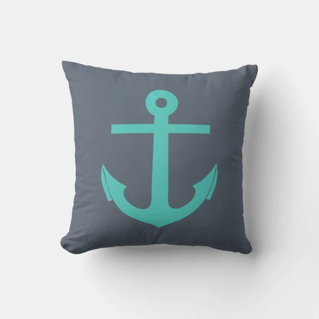 Coussin Marine bleu et turquoise Ancre nautique (Recto)