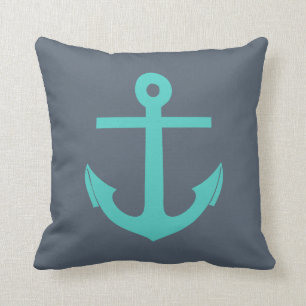 Coussin Marine bleu et turquoise Ancre nautique