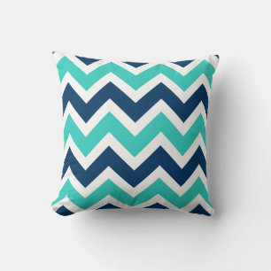 Coussin Marine bleu et Turquoise Chevron Zigzag Motif