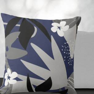 Coussin Marine Bleu & Gris Artistique Abstrait motif flora