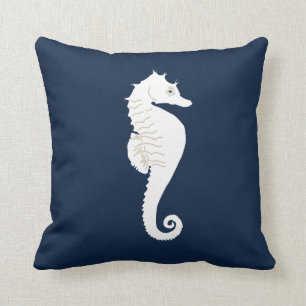 Coussin Marine Bleu Jauge Nautique Pillow Cheval de mer Bl