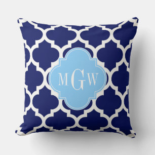 Coussin Marine Bleu Marocain #5 Ciel Bleu Nom Monogramme