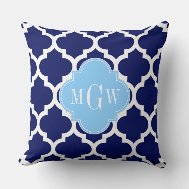 Coussin Marine Bleu Marocain #5 Ciel Bleu Nom Monogramme (Recto)