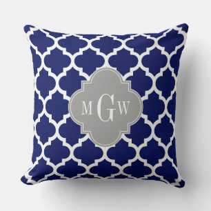 Coussin Marine Bleu Marocain #5 Gris 3 Monogramme initial