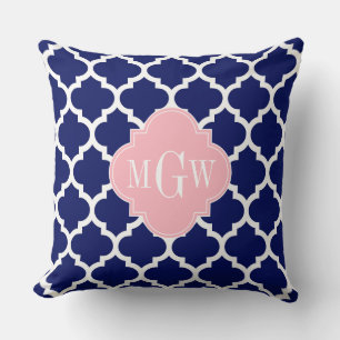 Coussin Marine Bleu Marocain #5 Rose 3 Monogramme initial
