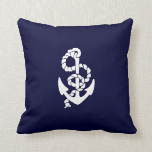 Coussin Marine Bleu Nautique Blanc Ancre Plage Jeter Pillo