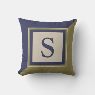 Coussin Marine Bleu Olive Vert Tonte Grand Monogramme