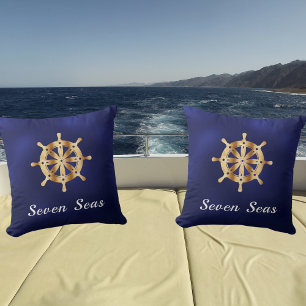 Coussin Marine bleu yacht nom de bateau or volant