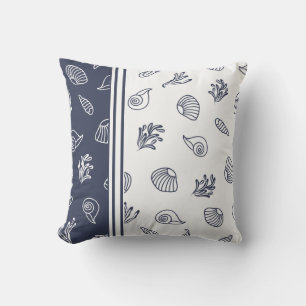 Coussin Marine Blue and White Beach House Côtier Nautique