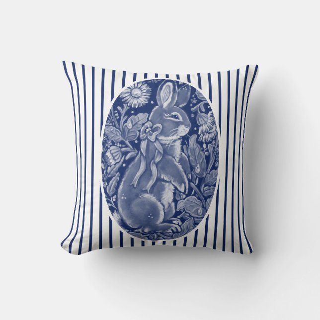 Coussin Marine Blue Bunny Rabbit Aquarelle Stripe mignonne (Recto)