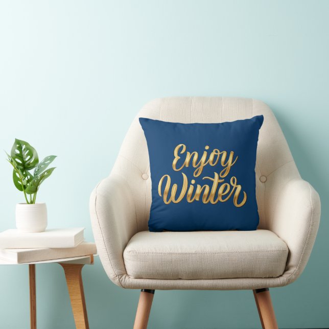 Coussin Marine Blue Enjoy Winter - Gold Script Décor de va (Chaise)
