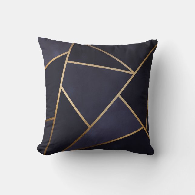 Coussin Marine Blue Gold Triangles Géométrique Élégant Cla (Recto)