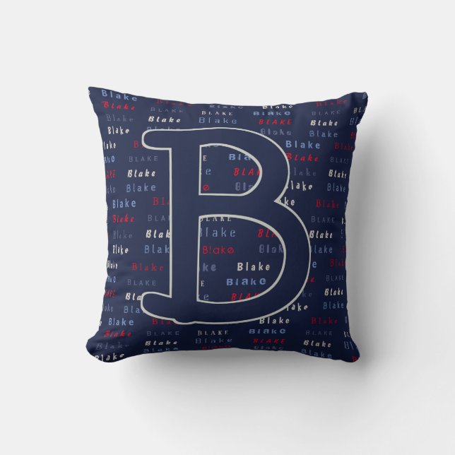 Coussin Marine Blue Monogramme Nom Cadeaux pour enfants Li (Recto)