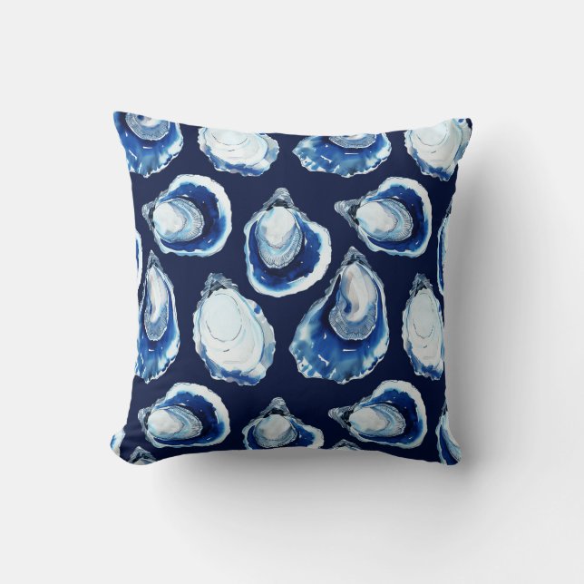 Coussin Marine Blue Oyster Demi Coque Thème côtier (Recto)