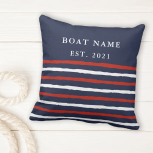 Coussin Marine Blue Red White Stripes Nom du bateau Nautiq