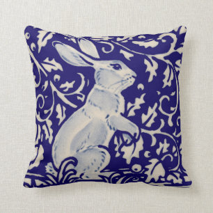 Coussin Marine Blue White Alert Rabat Lièvre Chinoiserie 