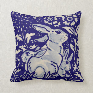 Coussin Marine Blue White Rabbit Mère & Bébés Chinoiserie