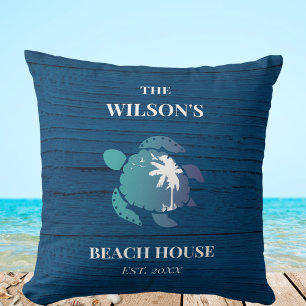 Coussin Marine Blue Wood Nom de famille Beach House