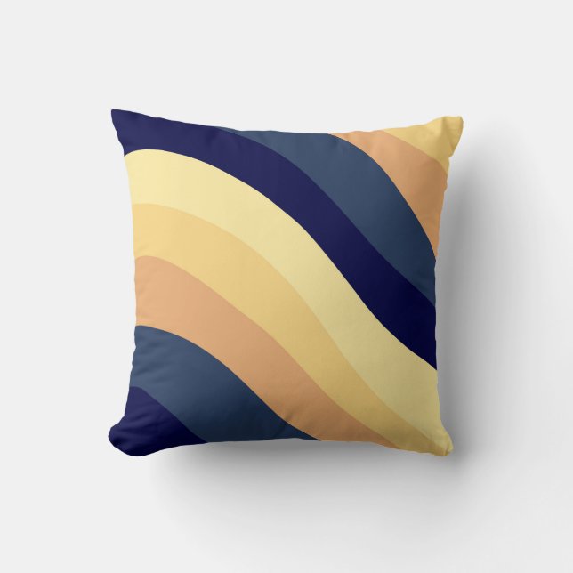Coussin Marine Blue Yellow Orange Rétro Été Vague #1 (Recto)