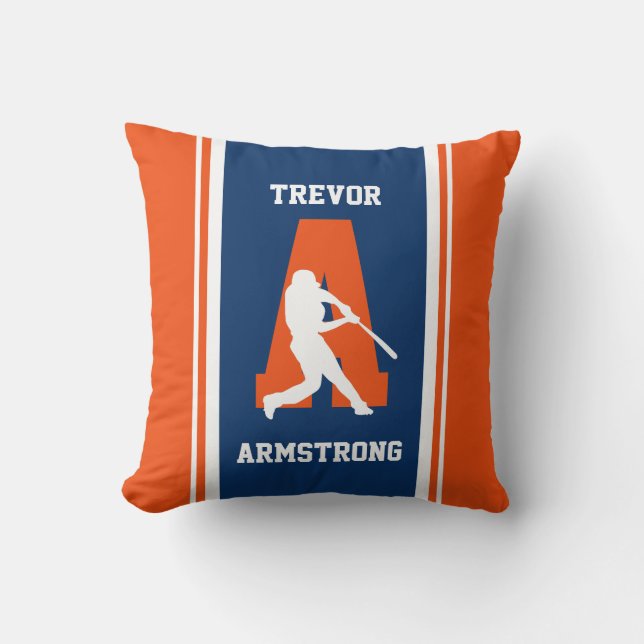 Coussin Marine de bande et baseball orange (Recto)