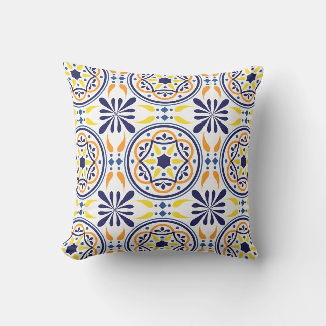 Coussin Marine espagnole Tile jaune Méditerranée (Recto)