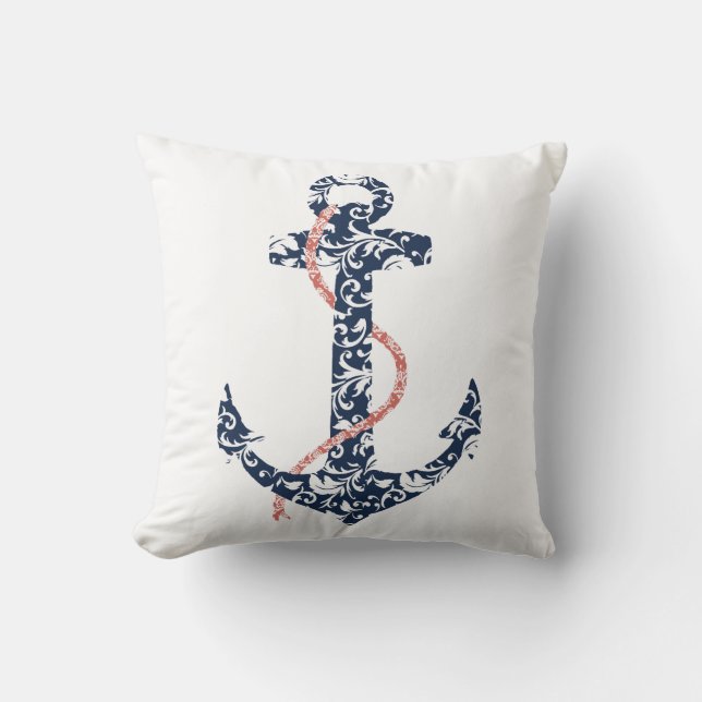Coussin Marine et Ancre de corail Beach Mariage (Recto)