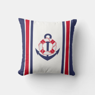 Coussin Marine et Ancre rouge