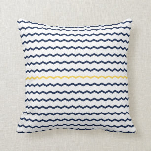 Coussin Marine et Chevron jaune