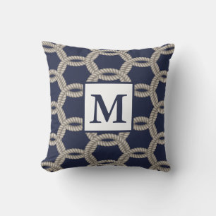Coussin Marine et cordes classiques Monogramme