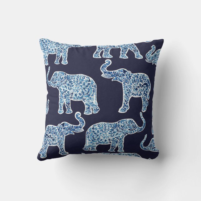 Coussin Marine et éléphants bleus Jetez l'oreiller (Verso)