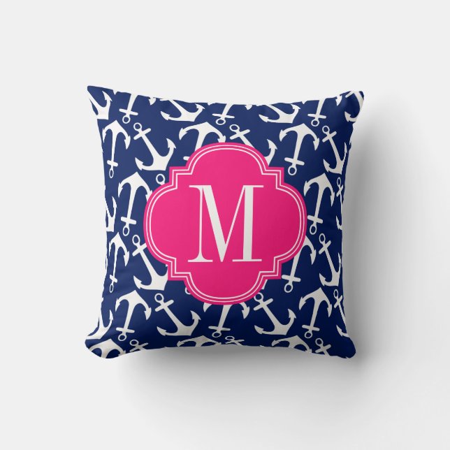 Coussin Marine Girly et trellis de diamant rose (Recto)
