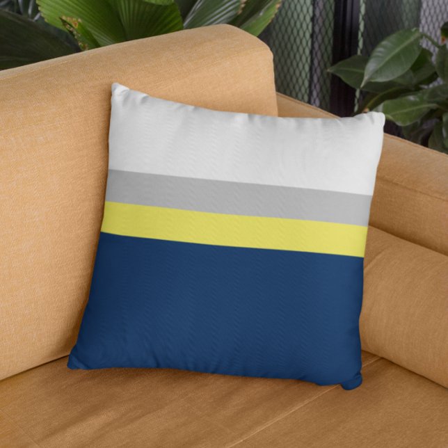 Coussin Marine, Gris Jaune Colorblock Rayures Jeter Oreill (Créateur téléchargé)