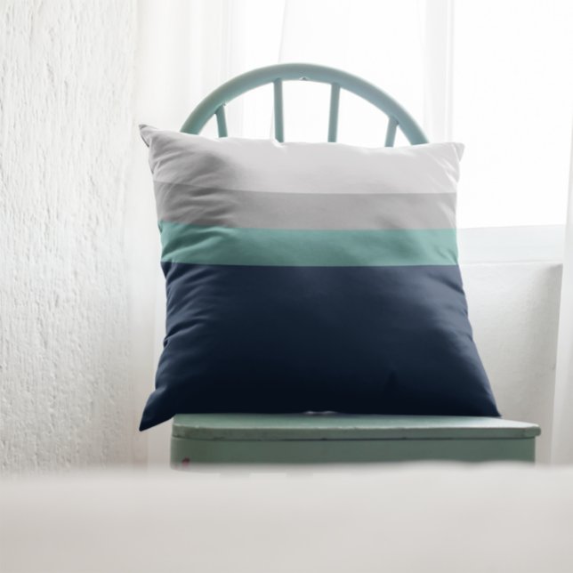 Coussin Marine, Gris Turquoise Colorblock Rayures Lancer l (Créateur téléchargé)